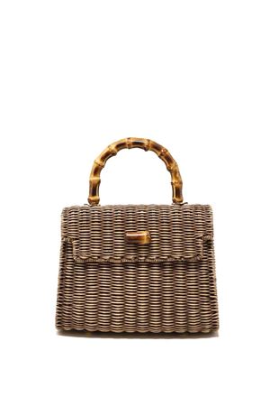 Dove grey woven wicker bag with bamboo handle Laboratorio Capri | 110TORTORA